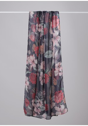Hibiscus-Classic Shawl Rectangle 185x70 with 2in1-Printed Plus Crinkled Chiffon